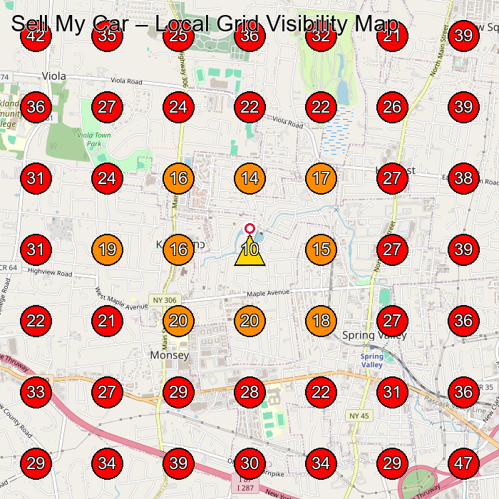 Sell My Car GeoGrid visibility map for Used Car Dealer in Mahwah